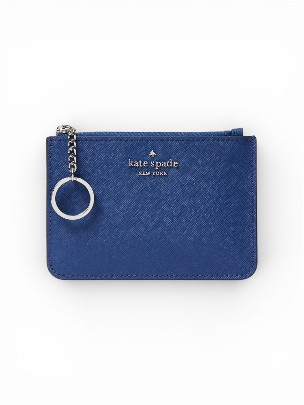 kate spade New York Blue Saffiano Leather Key & Card Holder with Silver Hardware
